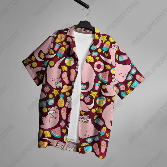 Slowpoke Hawaiian Button-Up Shirt Japanese Anime Shirt Gift