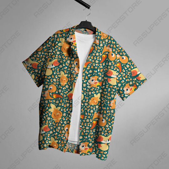 Charmander Hawaiian Button Up Shirt,  Fire Charmander Shirt Gift