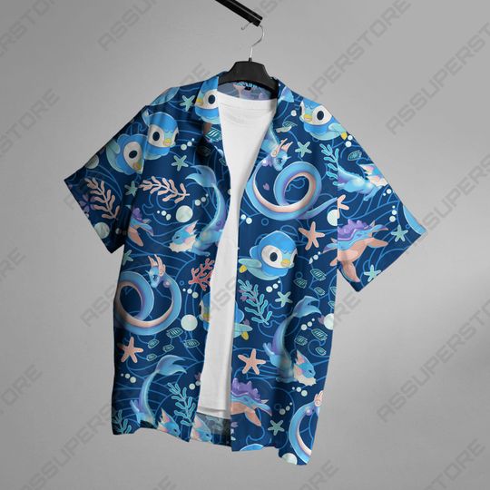 Piplup Hawaiian Shirt Japanese Anime Hawaii Button-Up Shirt Water Piplup Shirt Gift