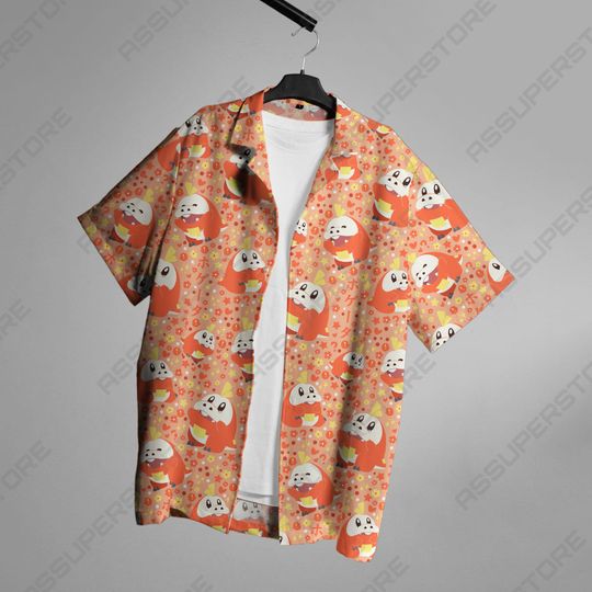 Fuecoco Hawaiian Button-Up Shirt Japanese Hawaiian Anime Shirt Gift