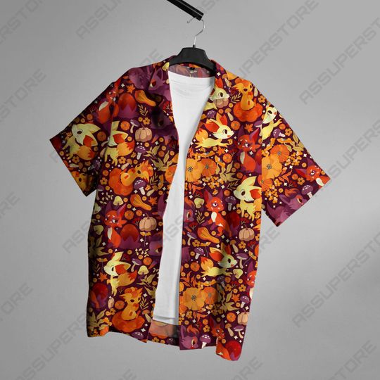 Vulpix Hawaiian Button-Up Shirt Fire Vulpix Shirt Gift
