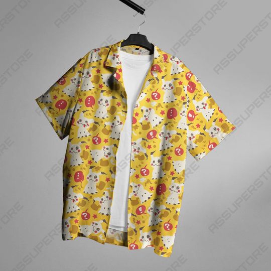 Mimikyu Ghost Hawaiian Button Up Shirt Shiny Mimikyu Shirt Ghost Shirt Gift