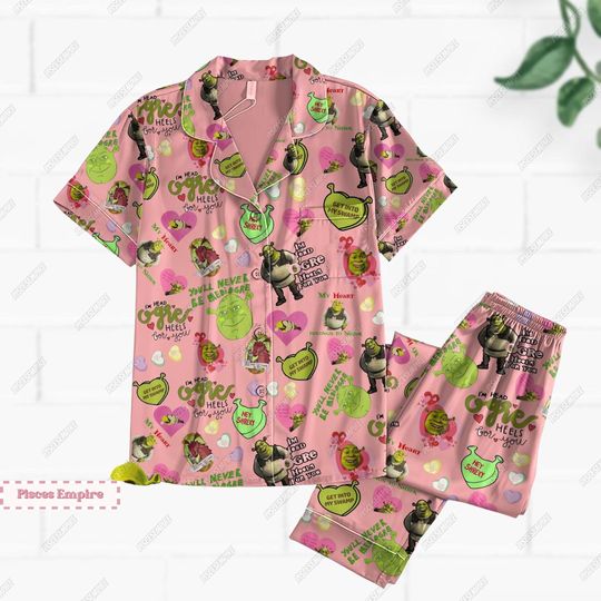 Shrek Face Pajamas Set, Funny Shrek Shirt, Shrek and Fiona Pajamas