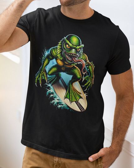 The Creature from The Black Lagoon Shirt Gill Man Surfer T Shirt Cool Surf T-Shirts