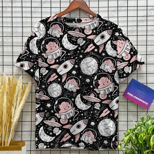 Clefairy Astronaut Design Tshirt Moon Astronaut Printed Shirt Cosmonaut Clefairy Tshirt