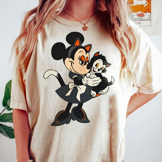 Disney Minnie Mouse And Figaro Cat Gothic Shirt, Disney Halloween T-shirt