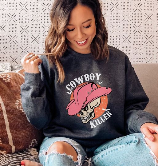 Cowboy Killer Western Sweatshirt, Skeleton Sweatshirt, Boho Country Crewneck, Cowgirl Sweater, Southern Shirts