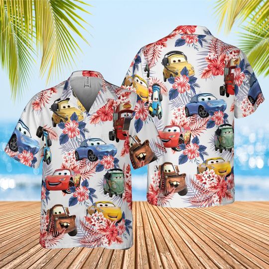 Car Pixar Hawaiian 4th Of July Shirt, Car Aloha Shirt, Lightning Mcqueen Hawaiian Shirt