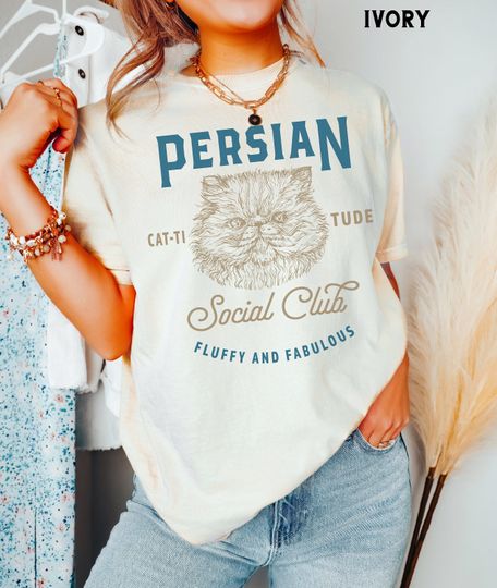 Retro Persian Cat Shirt, Comfort Colors, Vintage Persian Soociial Clubb Tee, Cat Mom, Cat Dad Shirts