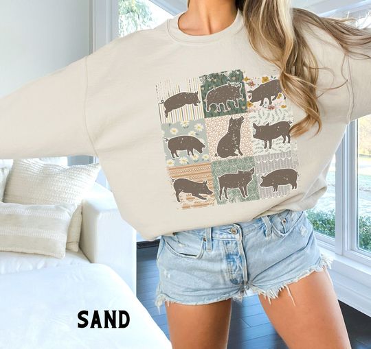Boho Pig Sweatshirt, Floral Farmhouse Cottagecore Farm Girl Crewneck Sweater, Pig Lover Gifts for Her