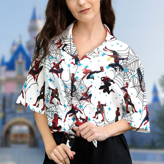 Spiderman Hawaiian Shirt, Disney Button Shirt