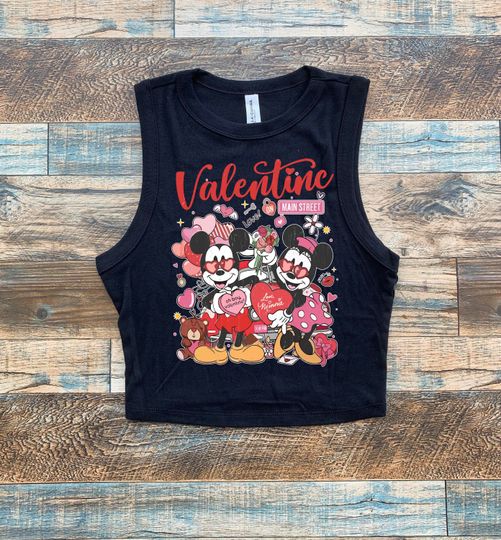 Valentine on Main Crop Tank, Disney Valentine Baby Tee, Mickey and Minnie Valentine
