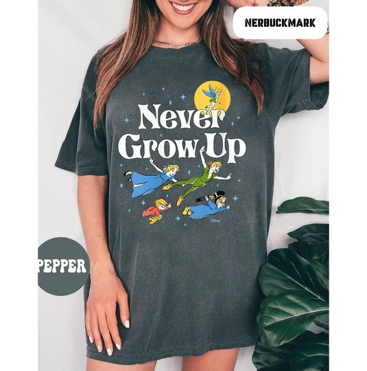 Peter Pan Never Grow Up Shirt, Retro Disney Tinker Bell Wendy Flight Neverland Shirt