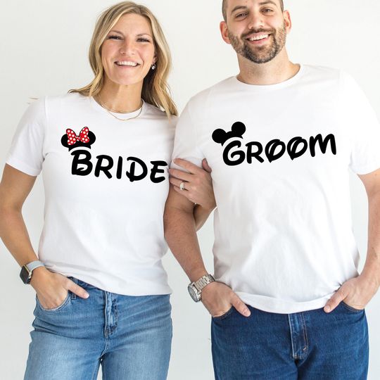 Disney Bride and Groom Couple Shirt, Wedding Party Shirt, Disney Honeymoon Shirt