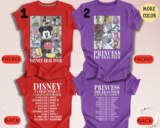 Disney Eras Tour Back and Front Printed T-shirt, The Princess Eras Tour 2-Sided Shirt
