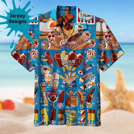 Ice Cream Hawaiian Shirt Print Tropical Summer Beach Gift For Men