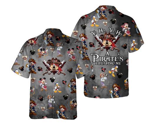 Mickey Friends Pirate's Life for Me Hawaiian Shirt, Pirates of the Caribbean Disney Cruise Hawaii Shirts, Disneyland Family Summer Trip