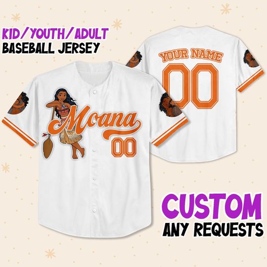 Custom Disney Moana Simple White, Custom Name Disney Game Day Kid Adult Jersey