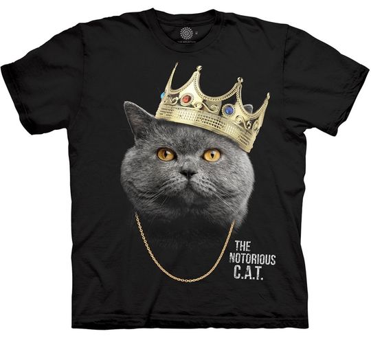 King Cat Kittens Kitty Notorious Cats BIG Crown Chain Rapper Biggie Smalls New York Gangsta Rap Cute Adult The Mountain Black T-Shirt S-4X