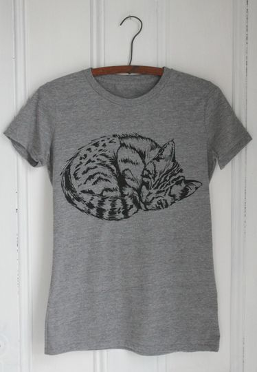 Discover Mens Cat T Shirt - Organic - Sleeping Cat Tee - Tri-Blend - Kitten Shirt - Men's T-Shirts