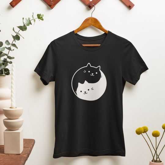 Yin Yang Cat T-Shirt / Yin Yang Cat Lover Gift / Cute Cats Tee / Sweet Kittens Unique Kawaii Aesthetic Gift, Yin Yang Shirt