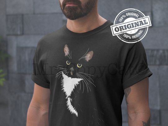 Tuxedo Cat T-Shirt The ORIGINAL Cat Dad Gift Idea Tuxedo Cat Lover Gift Cool Cat Shirt - Screen Printed in the USA - Same Day Shipping