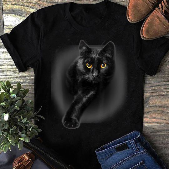 Black Cat Yellow Eyes T-Shirt Cats Tee Shirt Gifts - Gift for Cat Lovers - Funny Cat Shirt - Cat Shirt For Women - Cat Shirt
