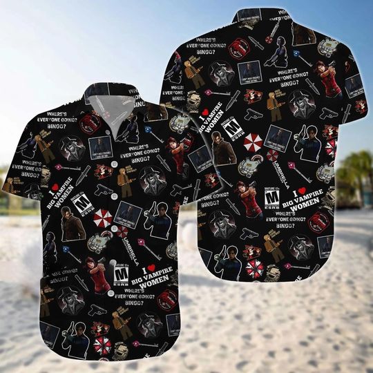 Resident Evil Button Shirt, Umbrella Corporation Shorts, Raccoon City Button Shirt Men