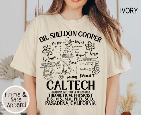 Big Bang Theory Shirt, Caltech, Sheldon Cooper, Jim Parsons, Kaley Cuoco