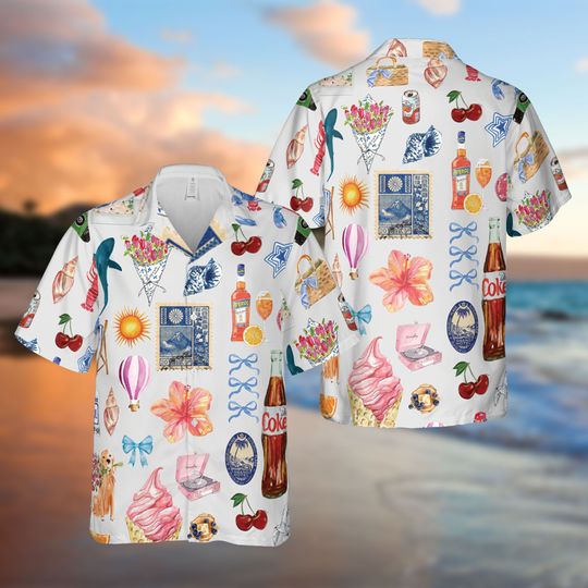 Tropical Vacation Aloha Shirt, Hawaiian Button Up Shirt, 80s 90s Retro