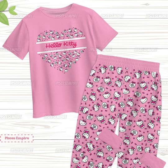 Hello Kitty Pajamas Set, Cat Holiday Pajamas, Hello Kitty Bridesmaid Pajamas