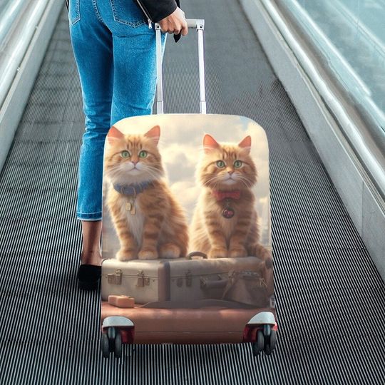 Cute Cats Luggage Cover, Kitten Aesthetic Print Suitcase Hard Bag Washable Protector