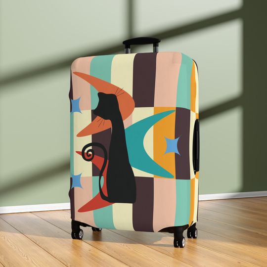 Mid Mod Retro Atomic Cat Luggage Cover, MCM Starburst Swanky Pastel Color Blocks