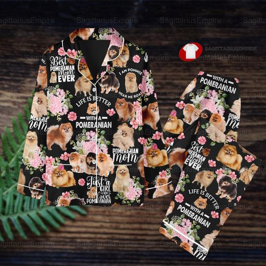 Pomeranian Dog Pajamas Set, Pomeranian Shirt, Pomeranian Pajamas Pants