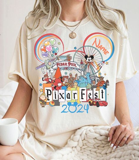 Custom Name Disney Pixar Fest 2024 Shirt, Pixar Pals Playtime Party T-shirt, Disneyland Trip Birthday Matching Tee, Meet Me At Pixar Pier