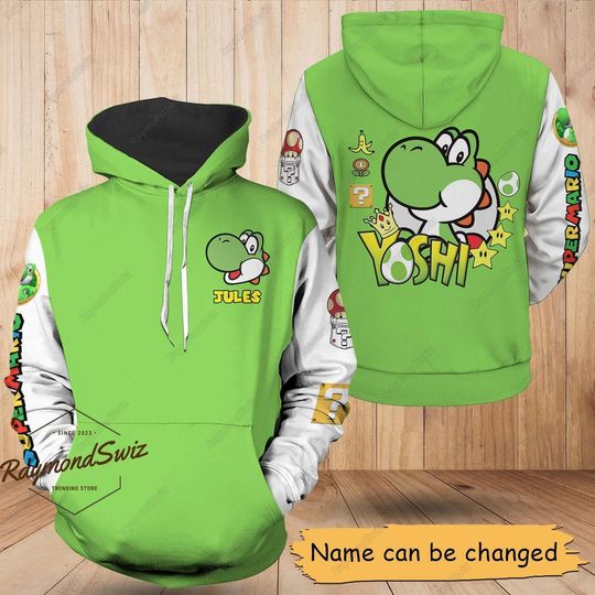 Yoshi Hoodie, Super Mario Hoodie, Custom Yoshi Hoodie, Super Mario Gaming Hoodie