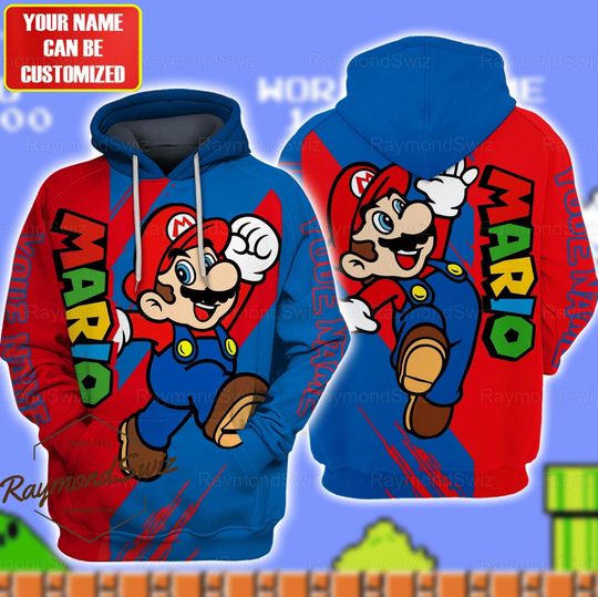 Super Mario Hoodie, Custom Mario Hoodie, Video Game Hoodie, Super Mario Bros Hoodie,