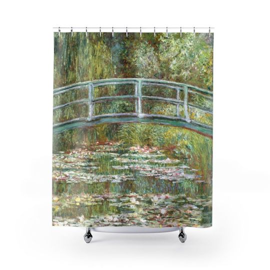 Impressionist Monet Bridge Water Lilies Painting Bathroom Decor Shower Curtain
