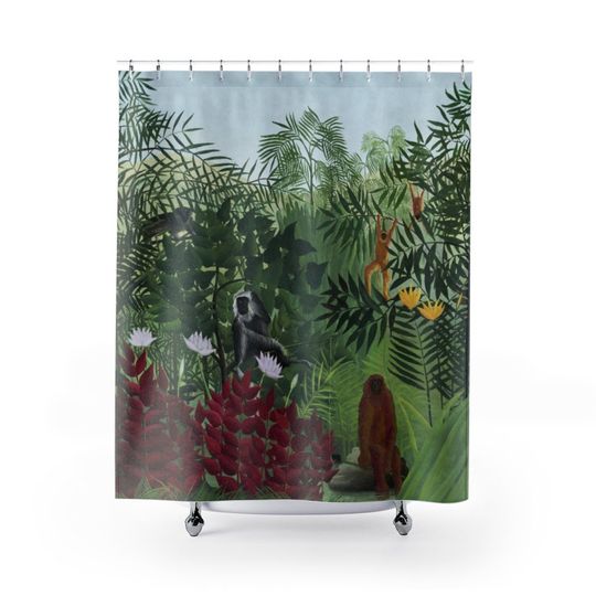 Discover Tropical Jungle Monkey Botanical Henri Rousseau Painting Bathroom Decor Shower Curtain