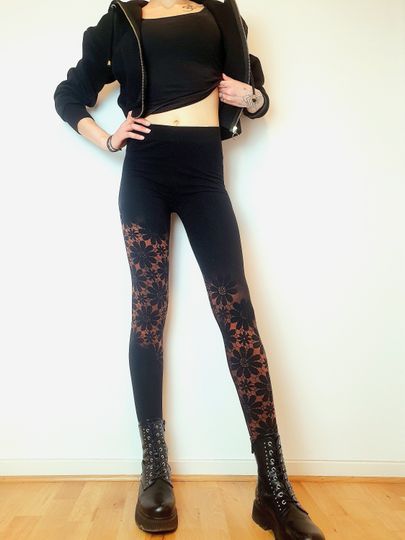 Boho floral leggings with vintage pattern, plus size oversize curvy leggings