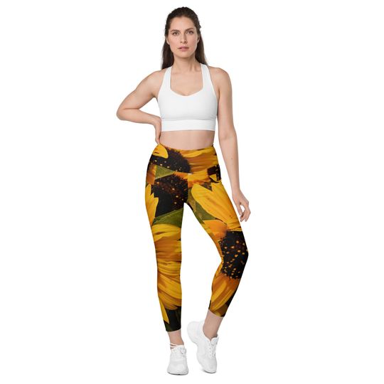 Women Sunflower Pattern Yoga Legging For Gym | Athletic Leggings With Pockets For Yoga Lovers