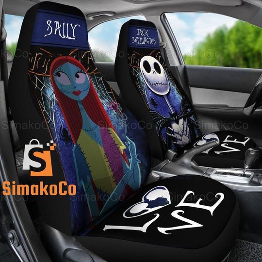 Jack And Sally Car Seat Cover, Horror Seat Decor
