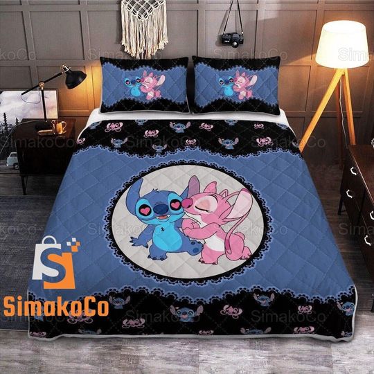 Stitch Angel Bedding Set, Disney Gift, Couple Gift, Wedding Gift, Anniversary