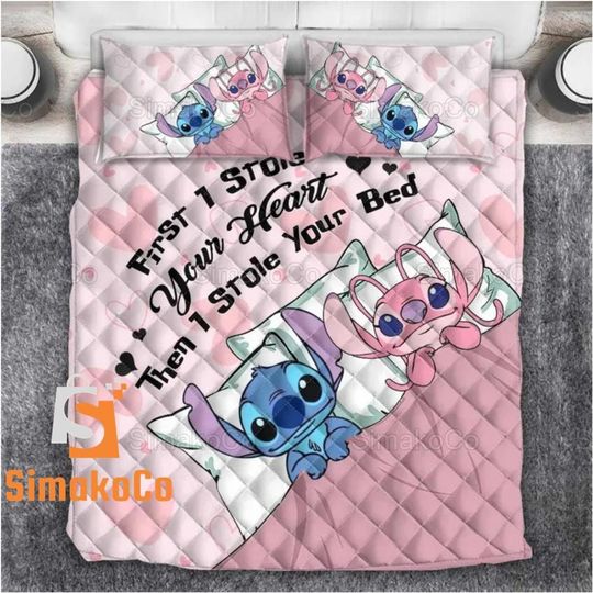 Stitch And Angel Bedding Set, Disney Gift, Couple Gift, Wedding Gift, Anniversary