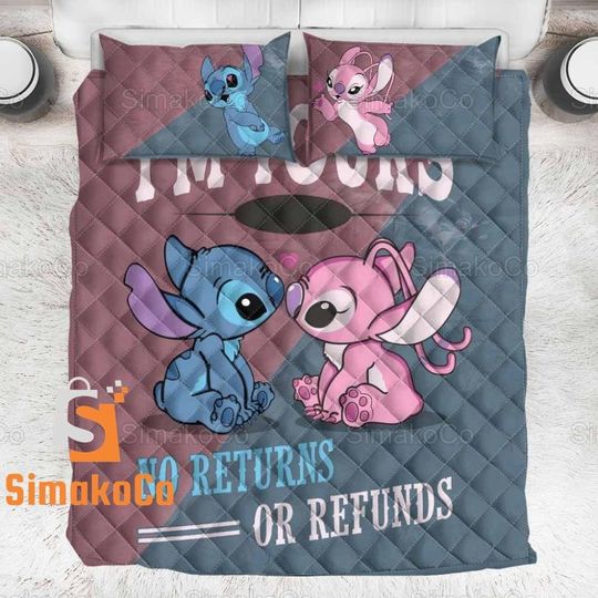 Stitch And Angel Bedding Set, Disney Gift, Couple Gift, Wedding Gift, Anniversary