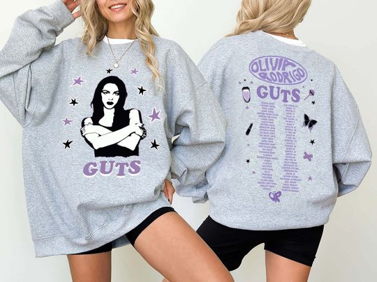 Olivia Rodrigo Guts Merch Tour 2024, GUTS World Tour 2024 Olivia Rodrigo Album Double Sided Sweatshirt