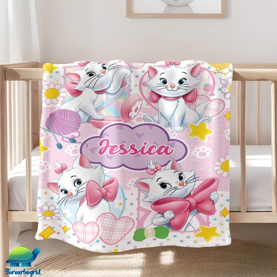 Personalized The Aristocats Marie Fleece Blanket | Custom Disneyland Blanket | Magic Kingdom Blanket | Birthday Kids Blanket