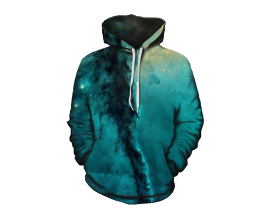 Psychedelic Galaxy Hoodie - Blue Green Space Sweatshirt - Festival Clothing - EDM Rave Jumper