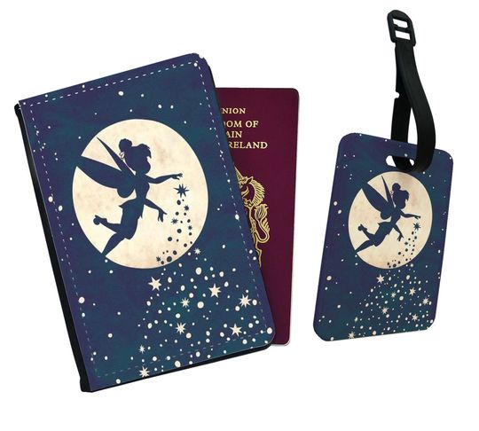 Personalised Passport Cover, Customised Luggage Tag, Disney Peter Pan Travel Set, Tinker Bell - Add your name!
