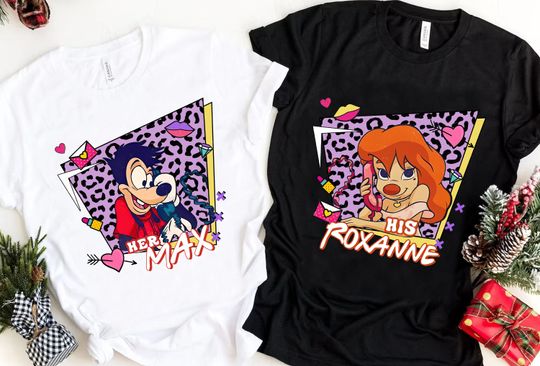 Retro 90s Max and Roxanne Shirt, A Goofy Movie Disney Couples Valentine Graphic T-Shirt